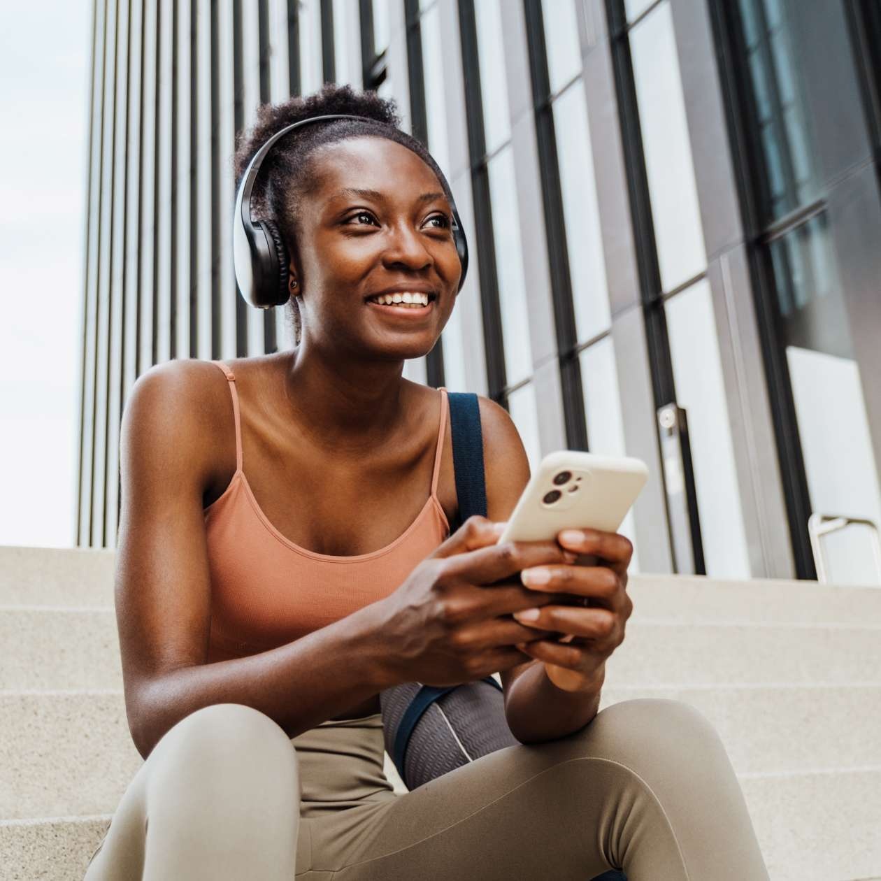 woman listening with headphones on